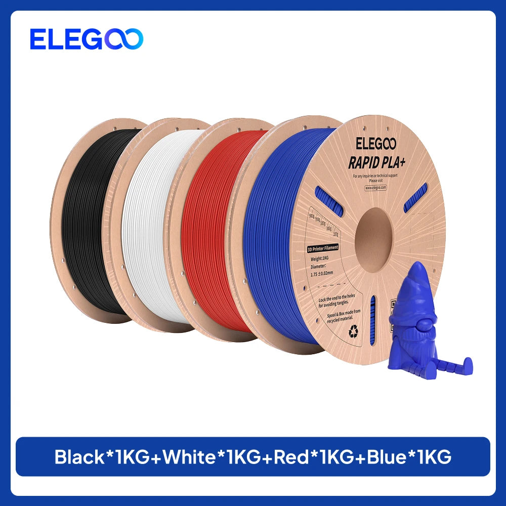 ELEGOO Rapid PLA Plus Filament 1.75mm, 3D Printer Filament for 30-600 MM/s High Speed Printing, 4 Pack 1kg Spool(2.2lbs)