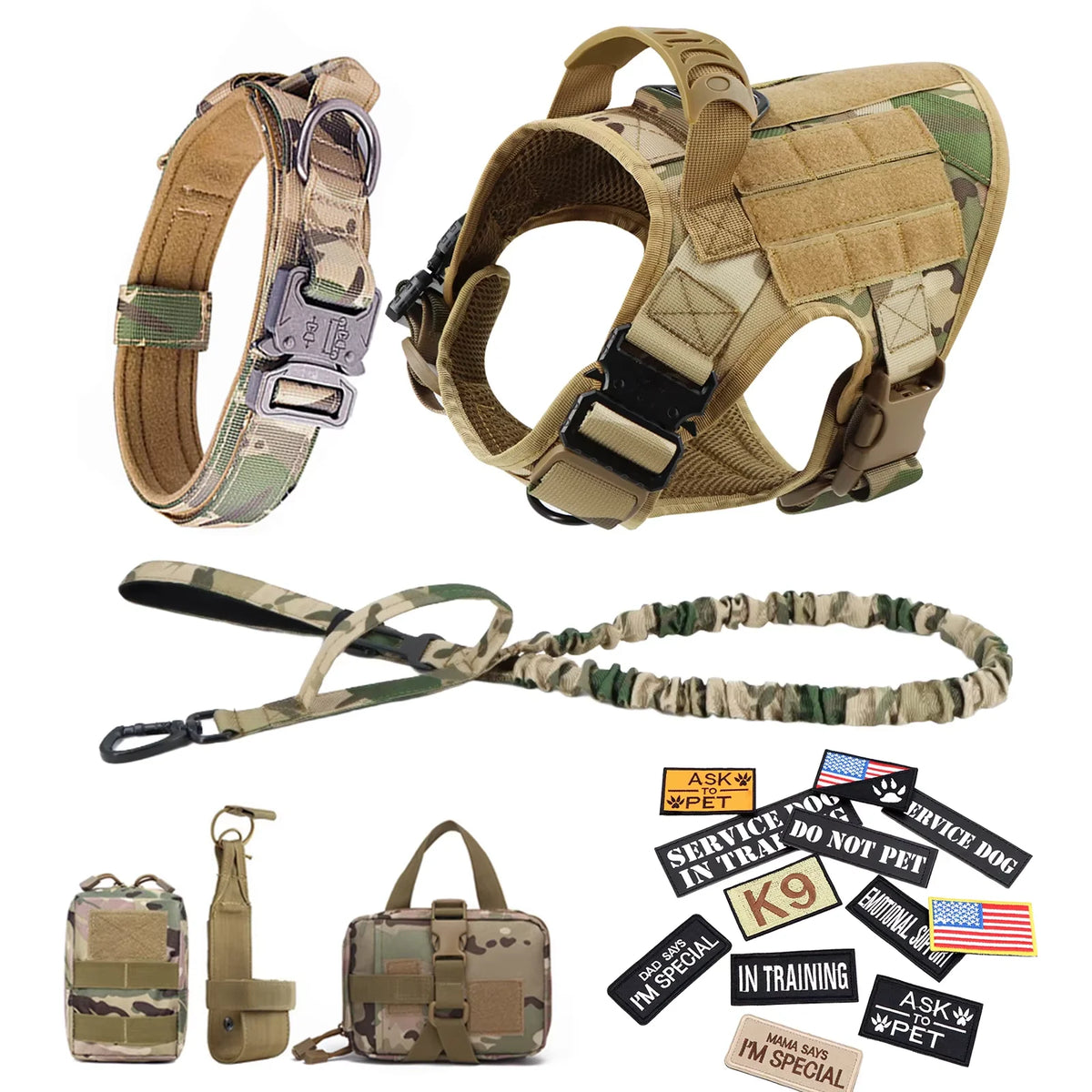 PetraVel Tactical Dog Harness Vest Set With Training Accessories