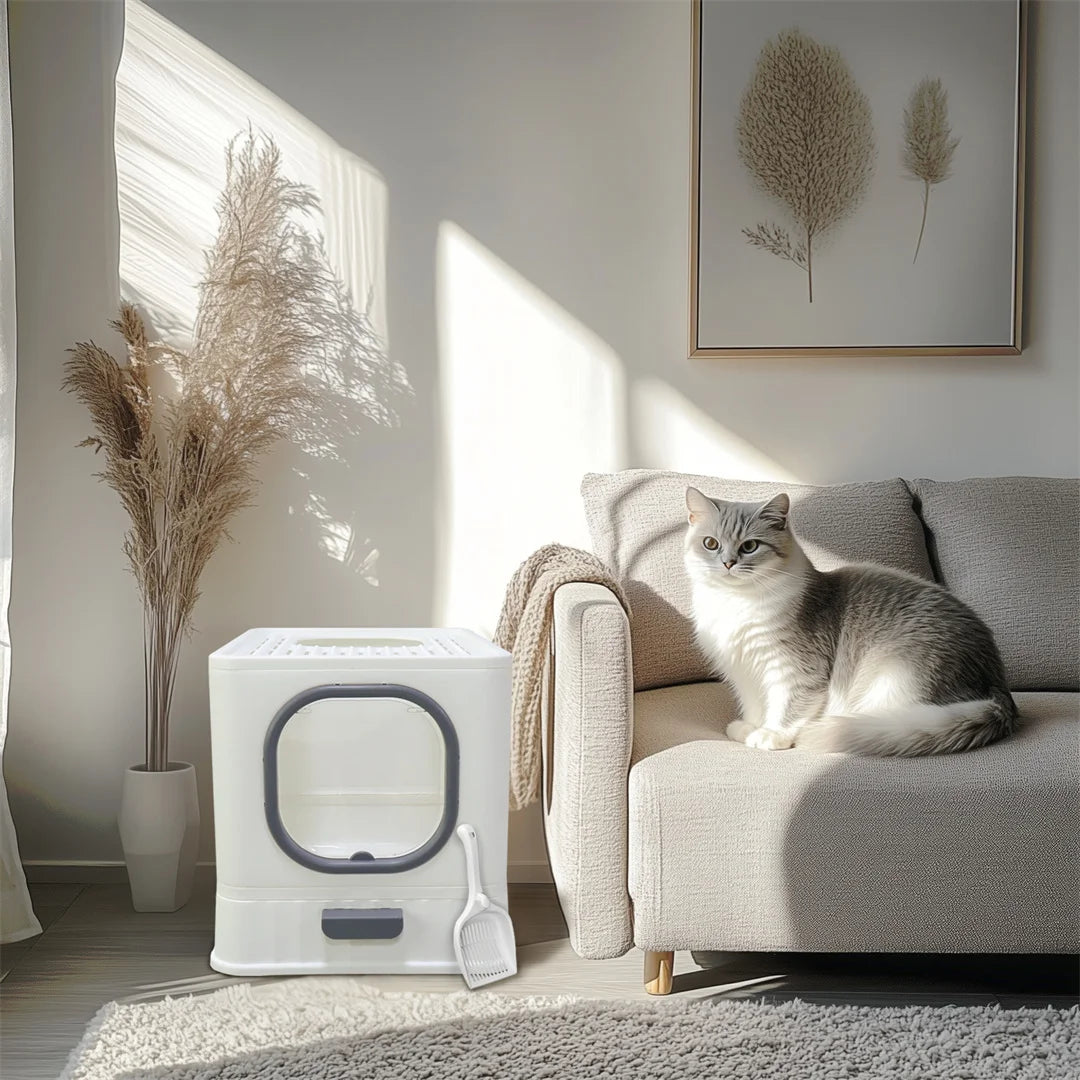 Foldable Top Entry Cat Litter Tray With Lid Drawer