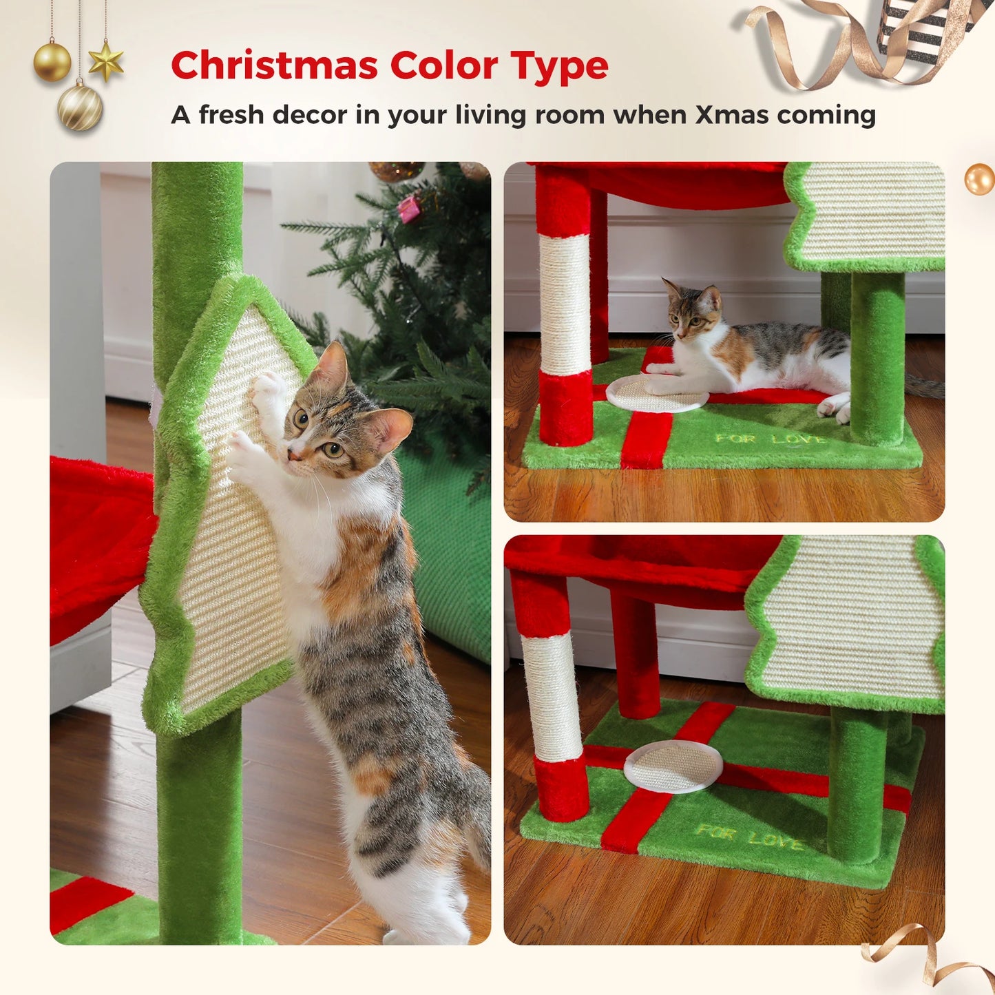 PAWZ Road Christmas Cat Tree With Sisal Scratching Posts