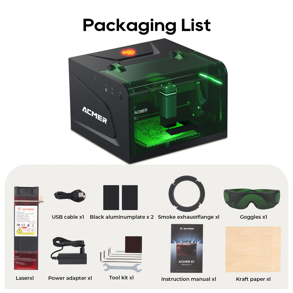 Acmer K1 Desktop Sealed Laser Engraving And Cutting CNC Machine