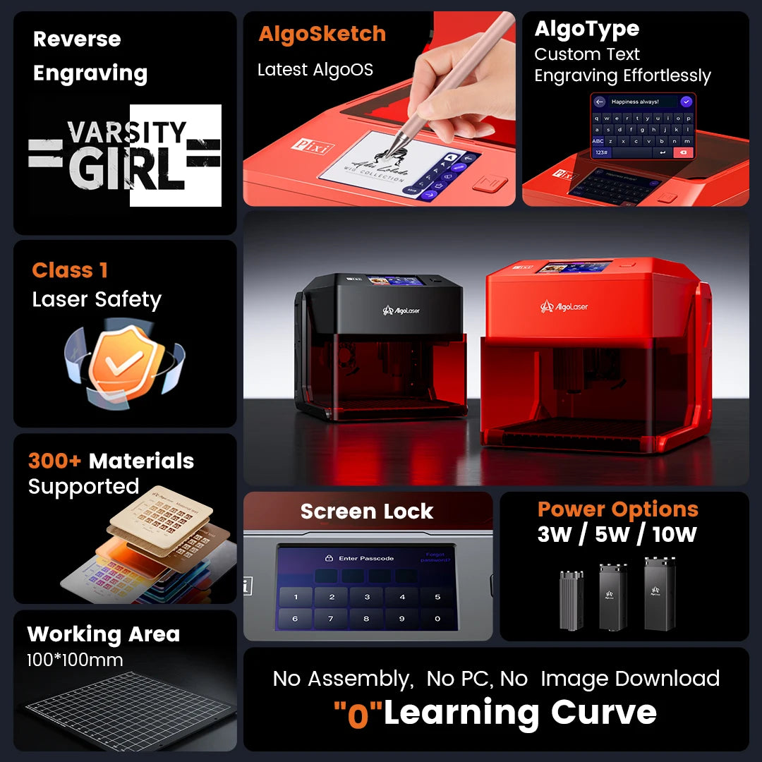 AlgoLaser PIXI Laser Engraver Portable 3 To 10W Power With 3.5 Inch Touch
