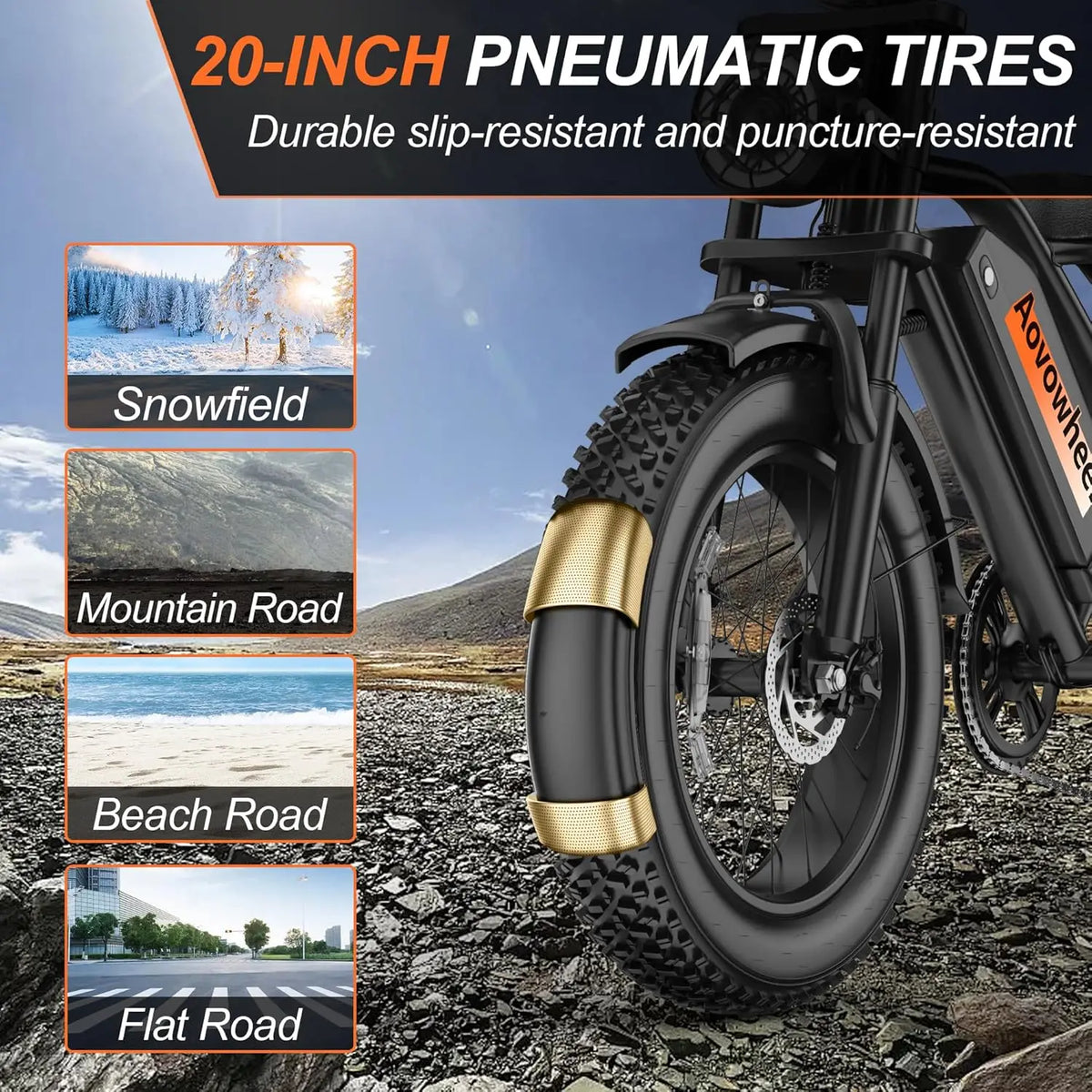AOVOPRO 1500W Fat Tire Electric Bike For Off Road Riding