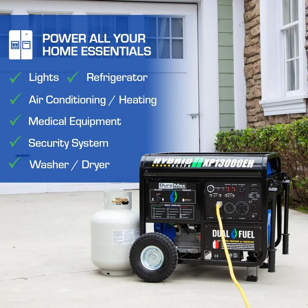 13000W Dual Fuel Portable Generator - Gas & Propane, Electric Start, Whole Home Backup Power, RV Ready