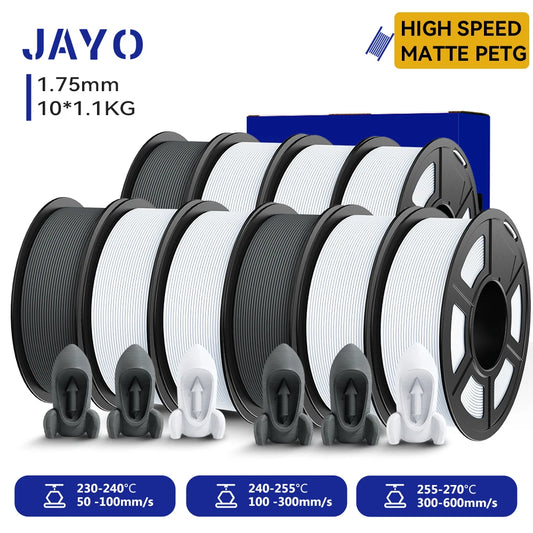 JAYO 5/10 Rolls 3D High Speed Matte PETG Filament 1.75mm 30mm/s - 600mm/s Print Range High Flow Speedy PETG 3D Printer Filament