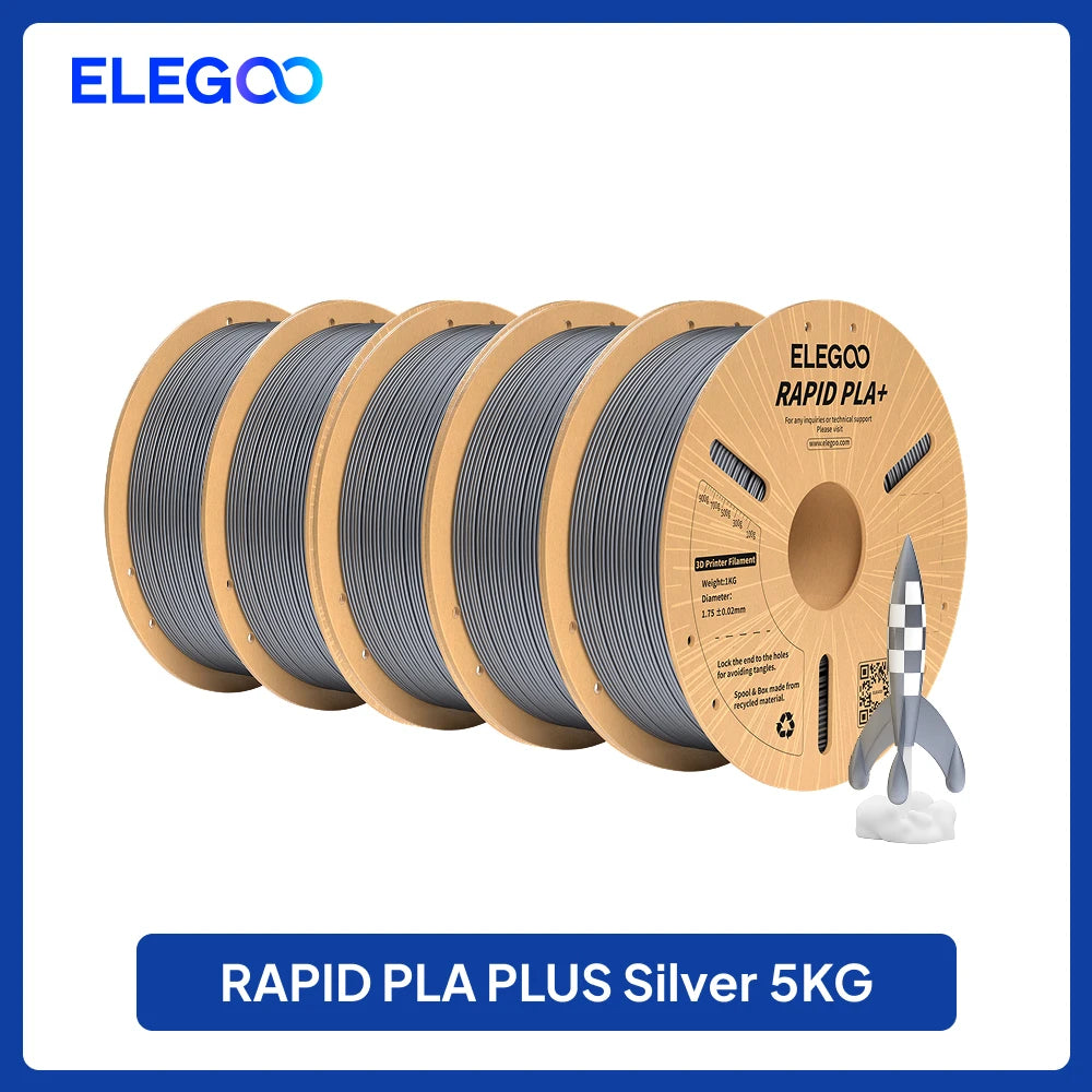 ELEGOO Rapid PLA Plus Filament 1.75mm, 3D Printer Filament for 30-600 MM/s High Speed Printing, 4 Pack 1kg Spool(2.2lbs)