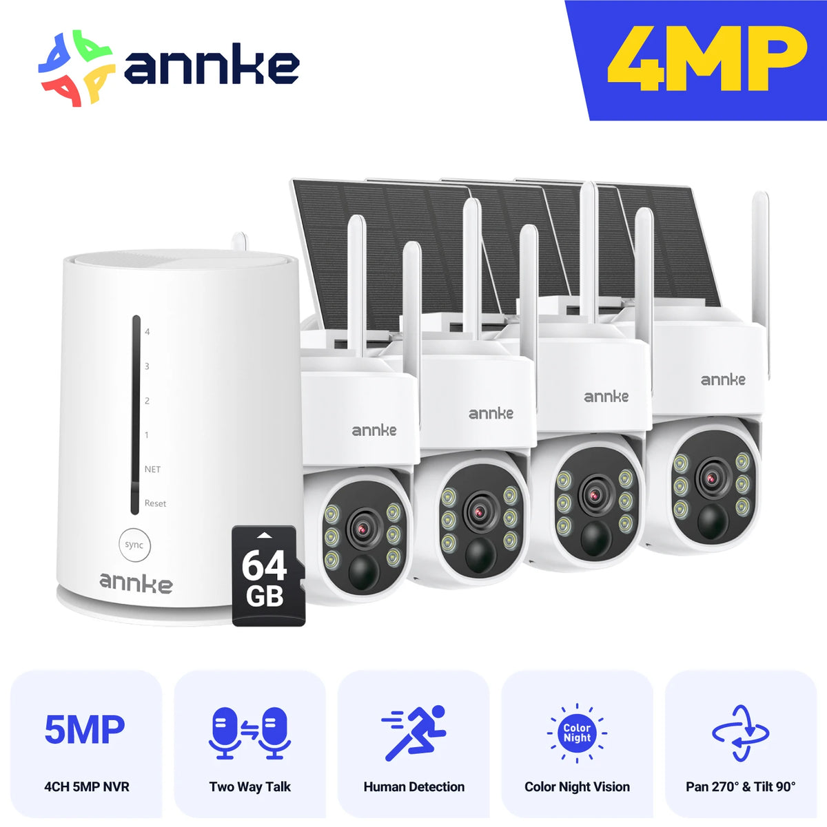 Annke 4CH Wireless Battery Security Camera With Auto Tracking