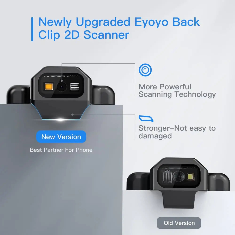 Eyoyo EY-017 Back Clip Bluetooth Barcode Scanner Portable 1D 2D QR Wireless Bar Code Reader with 1600mAh Rechargeable Battery, Compatible with iPad, iPhone and Android, For Book Warehouse Inventory Management