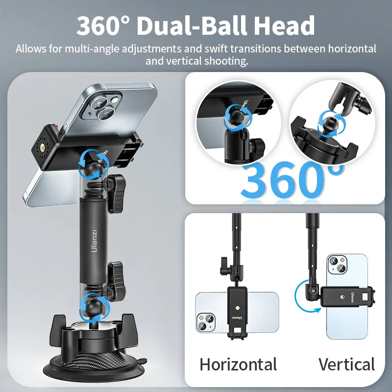 Ulanzi Go-Quick II Action Camera Smartphone Suction Cup Mount 1/4'' Screw 360° Ballhead For GoPro for Insta360 Phone Car Holder