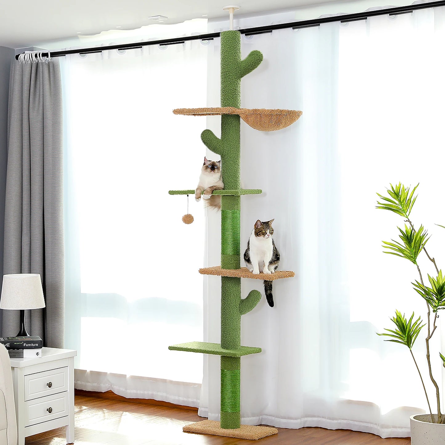 PEQULTICN Cactus Cat Tree Floor To Ceiling Cat Tower Hammock