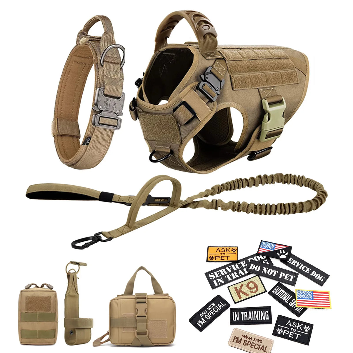 PetraVel Tactical Dog Harness Vest Set With Training Accessories