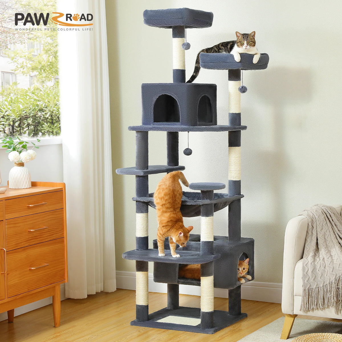 PAWZ Road Cat Tree With Sisal Scratching Posts And Condos