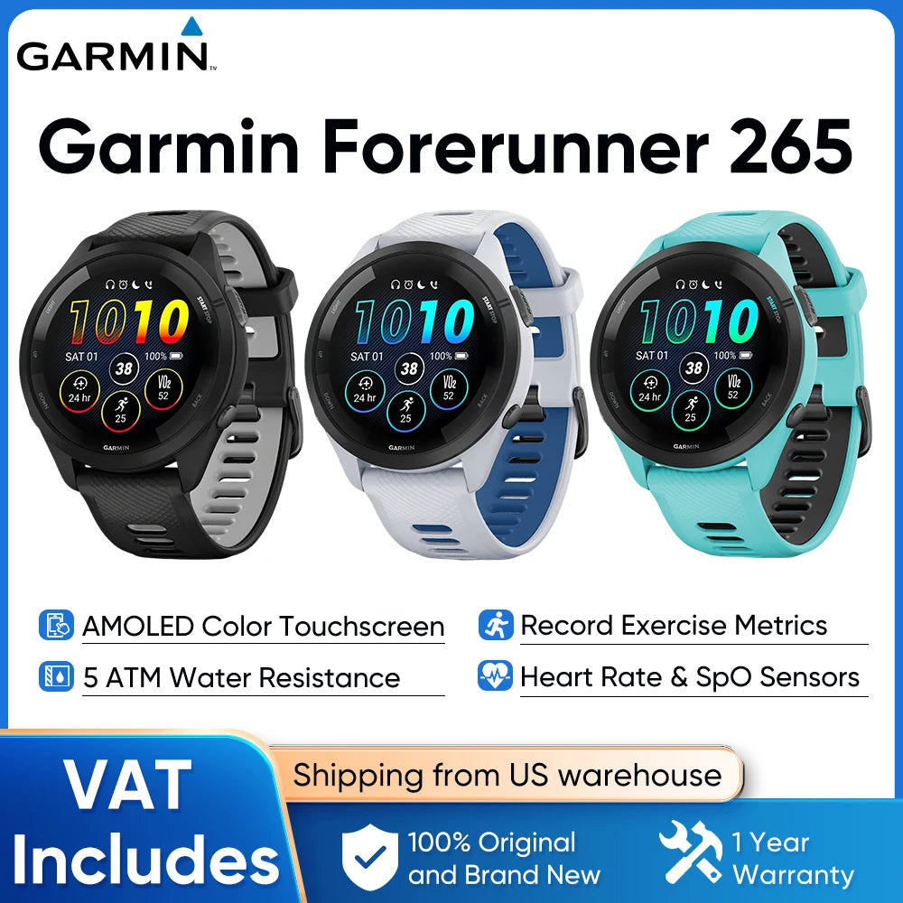 Garmin Forerunner 265 GPS Smartwatch AMOLED Display Heart Rate Monitor