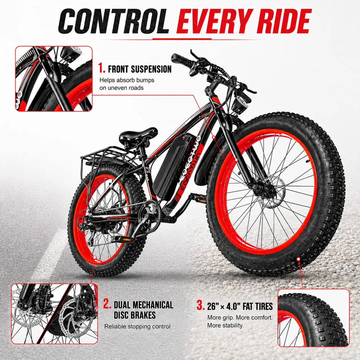 EOEOTWO 1500W Electric Fat Tire Bike 48V 15Ah Battery