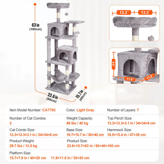 NONECN Cat Tree For Indoor Cats With Cat Condo Multilevel