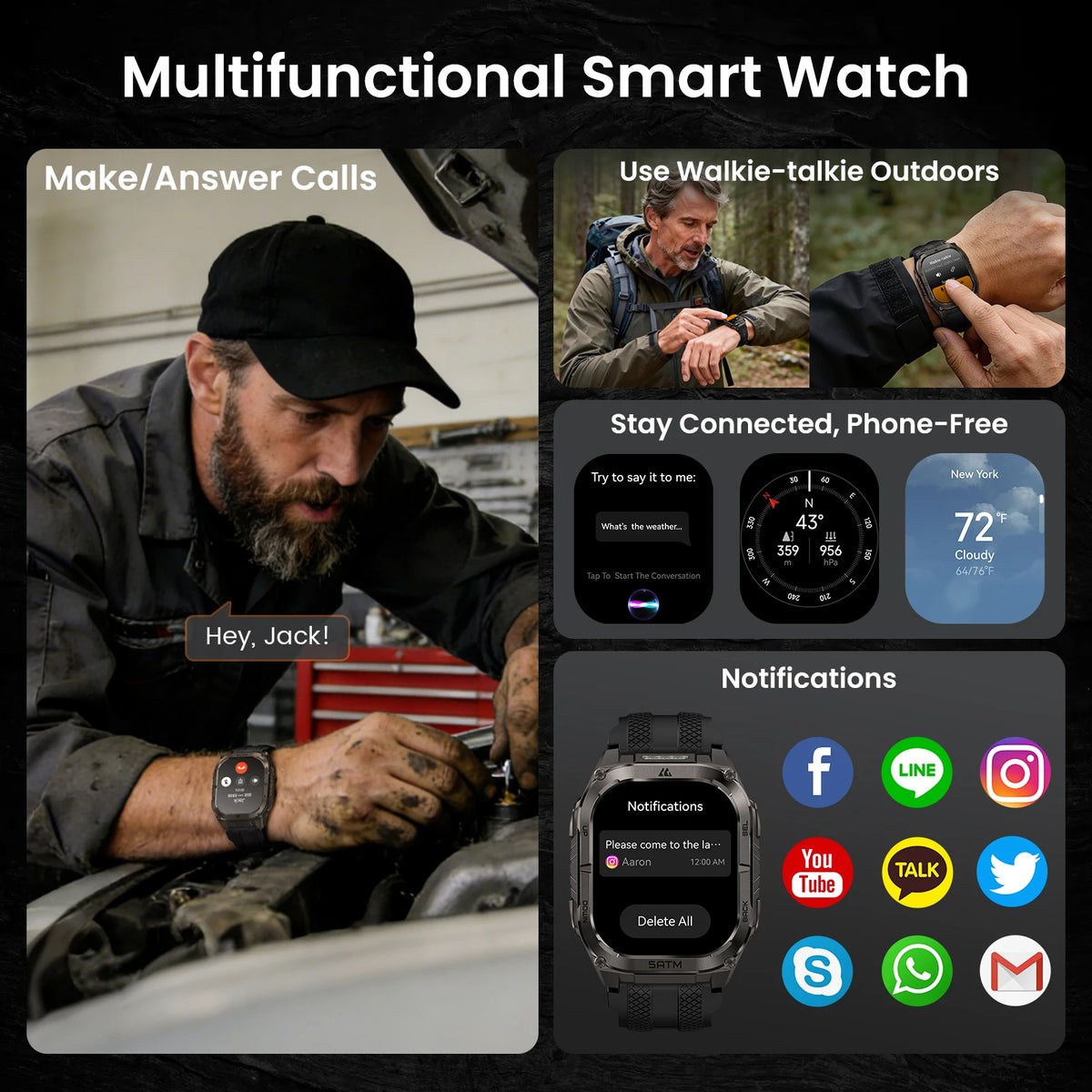 KOSPET Tank M4C Advanced GPS Smartwatch With Flashlight And Health