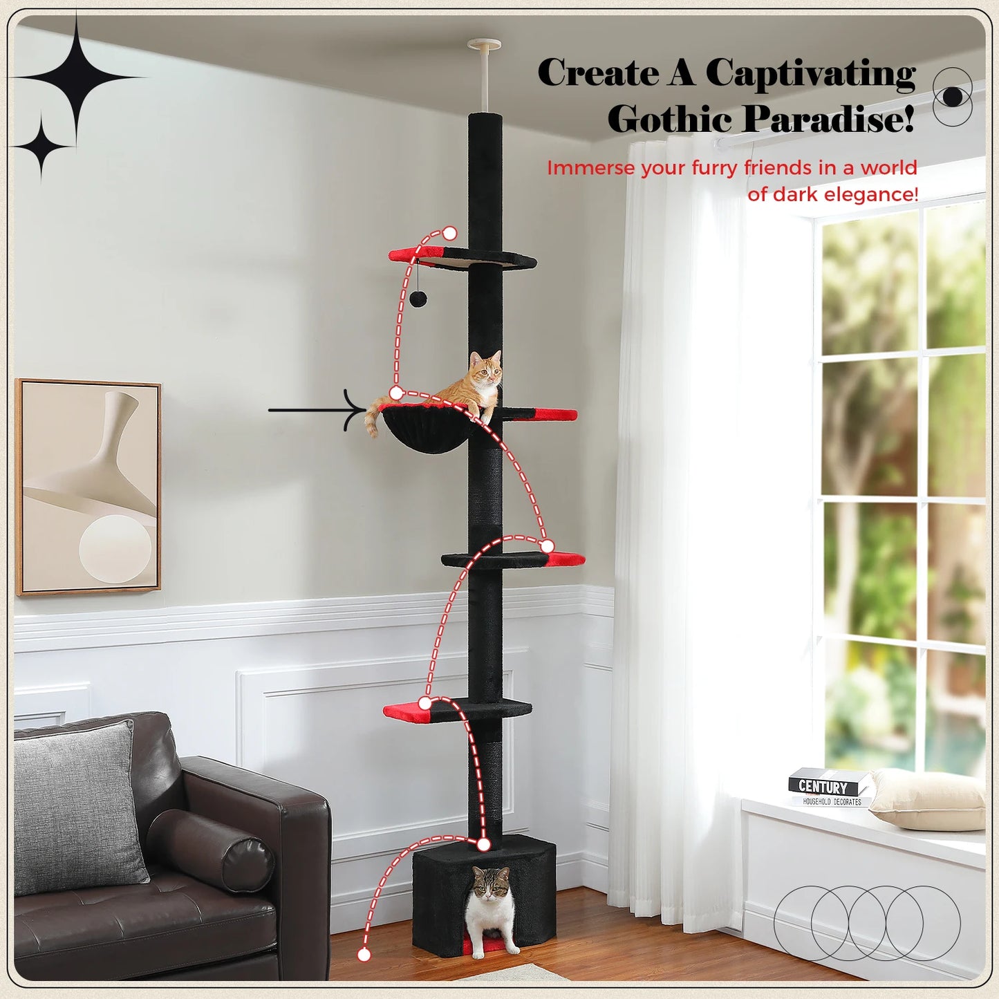 PEQULTICN Adjustable Cat Tree With Scratching Posts Hammock