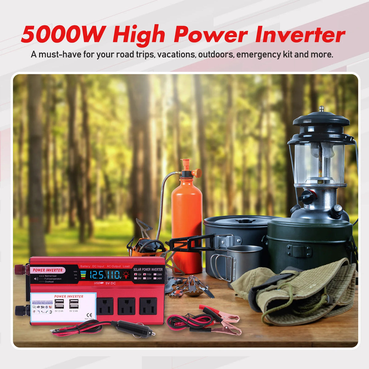 5000W Pure Sine Wave Car Power Inverter 12V 110V Converter