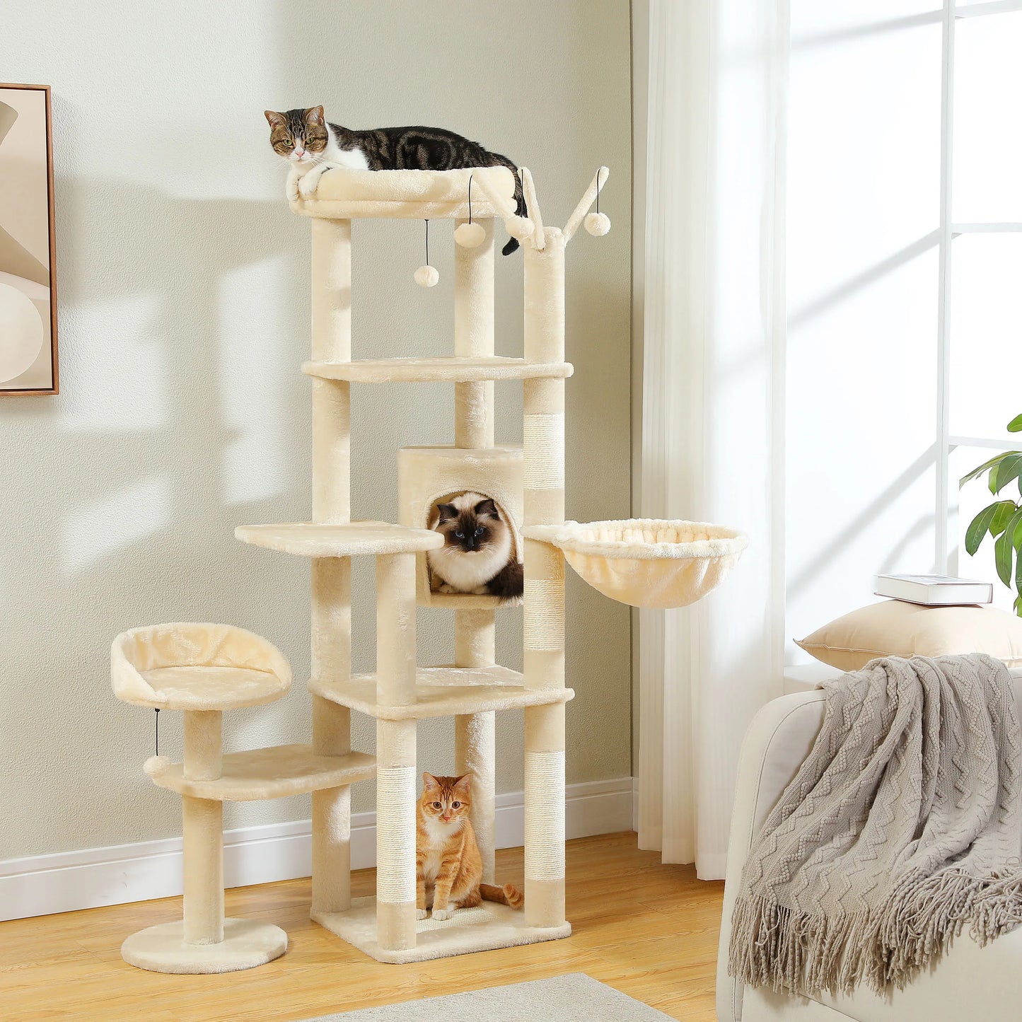 PEQULTICN Multi Level Cat Tree with Scratching Posts and Hammock