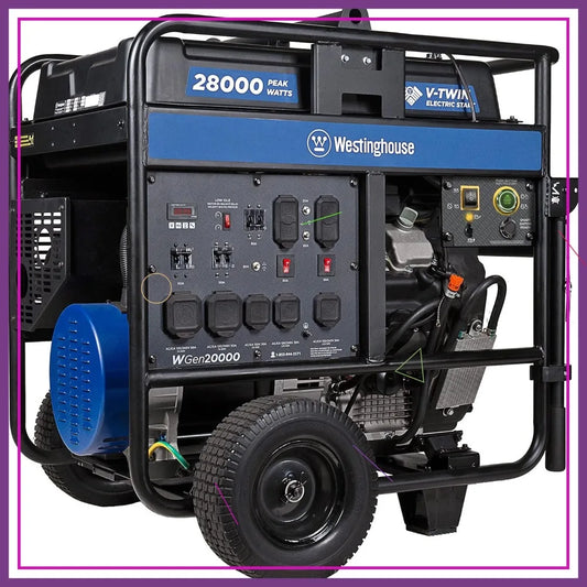 28000W Portable Generator, Electric Start, Auto Choke, 30A & 50A Outlets, Gas Powered for Home Backup