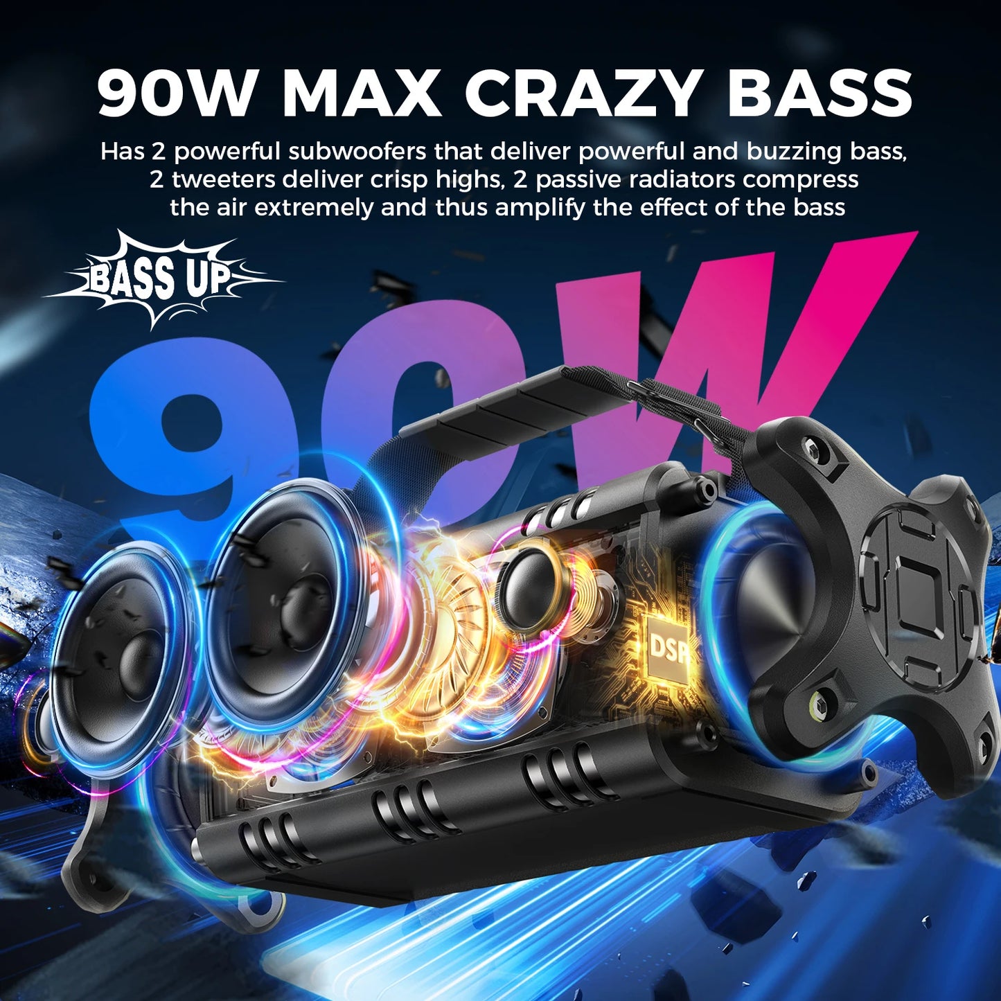 W-King 90W Peak Bluetooth Speaker IPX6 Waterproof Portable