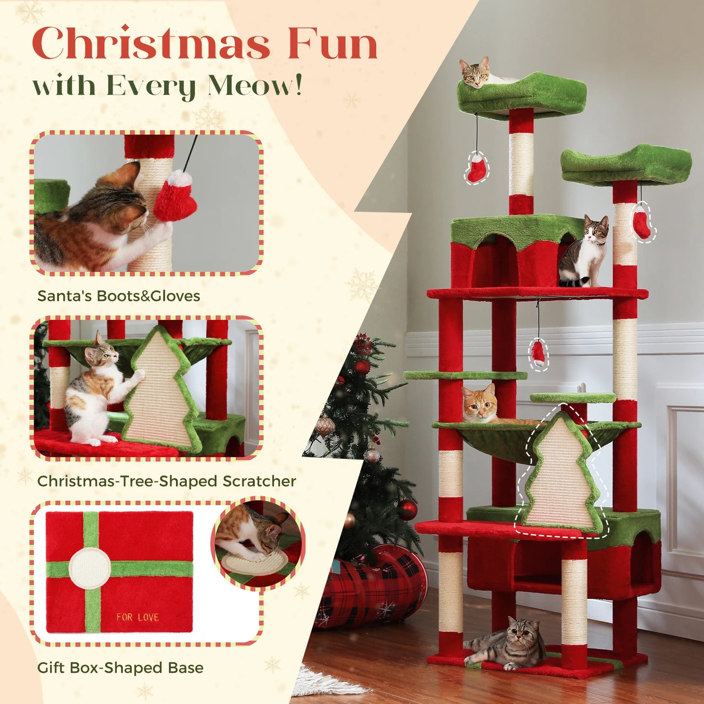 PAWZ Road Christmas Cat Tree With Sisal Scratching Posts