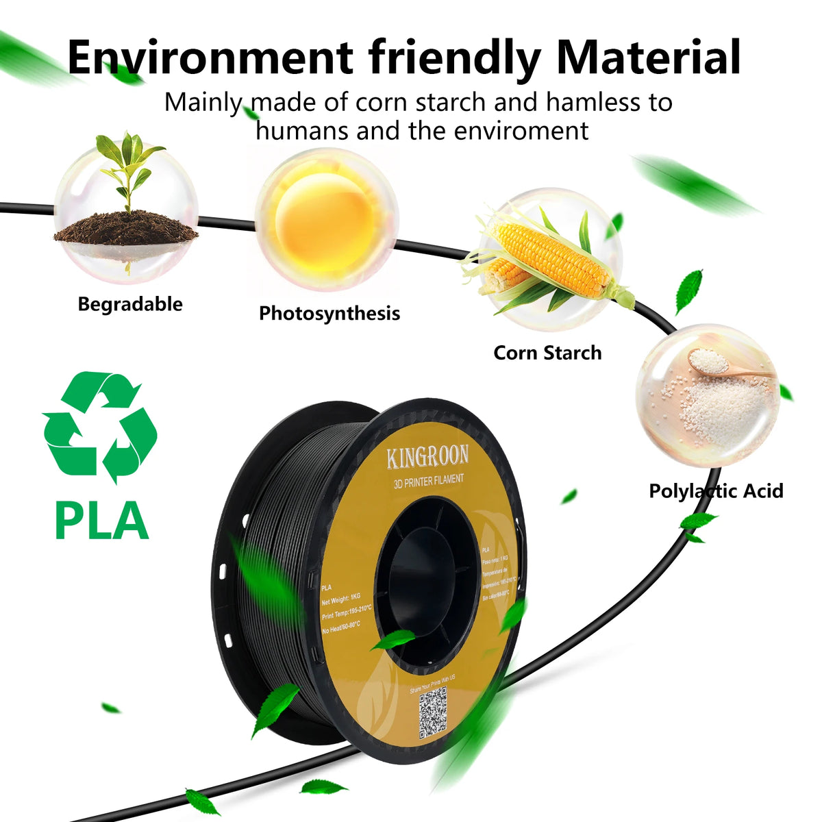 KINGROON 10KG PLA Filament PETG 3D Filament 1.75mm For 3D Printer Filament 10 Rolls/Set Mixed Colors and Materials FDM Printing Fast Ship