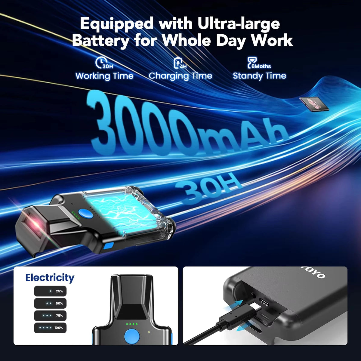 Eyoyo 1D 2D Bluetooth Barcode Scanner Back Clip Design Wireless Portable QR Code Reader for Fast Scanning UPC ISBN PDF417 Data Matrix Bar Codes Works with iPhone iPad