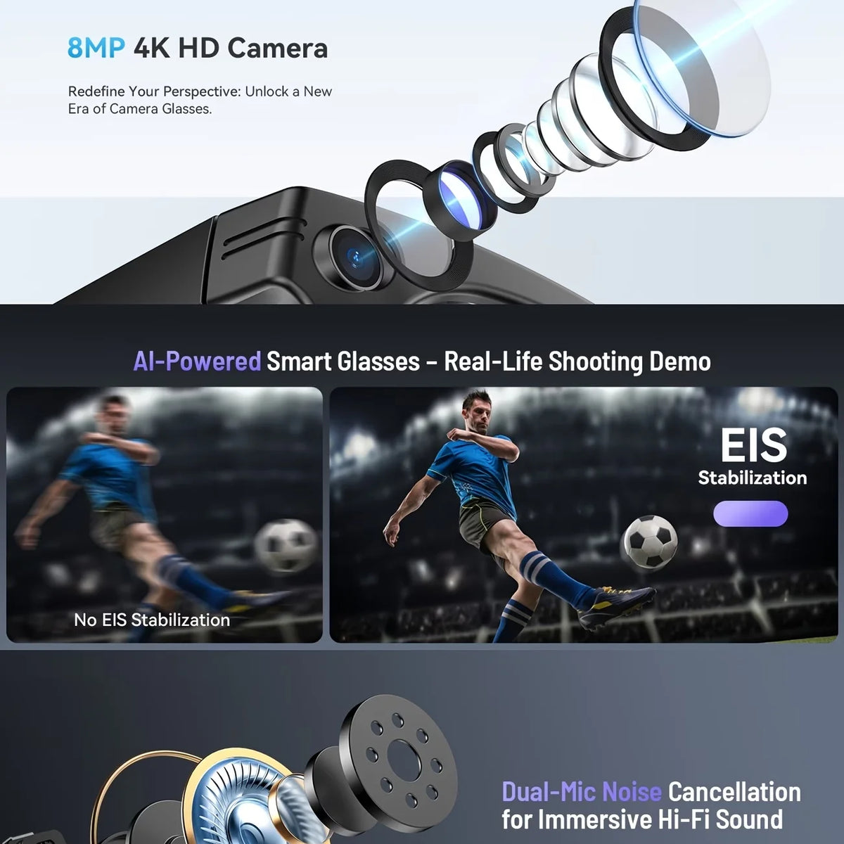 Fecoul AI Translator Camera Glasses With HD Calls And Music