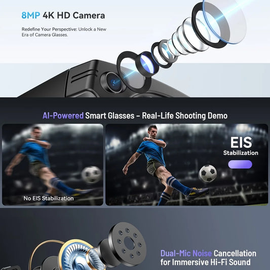 Fecoul AI Translator Camera Glasses With HD Calls And Music