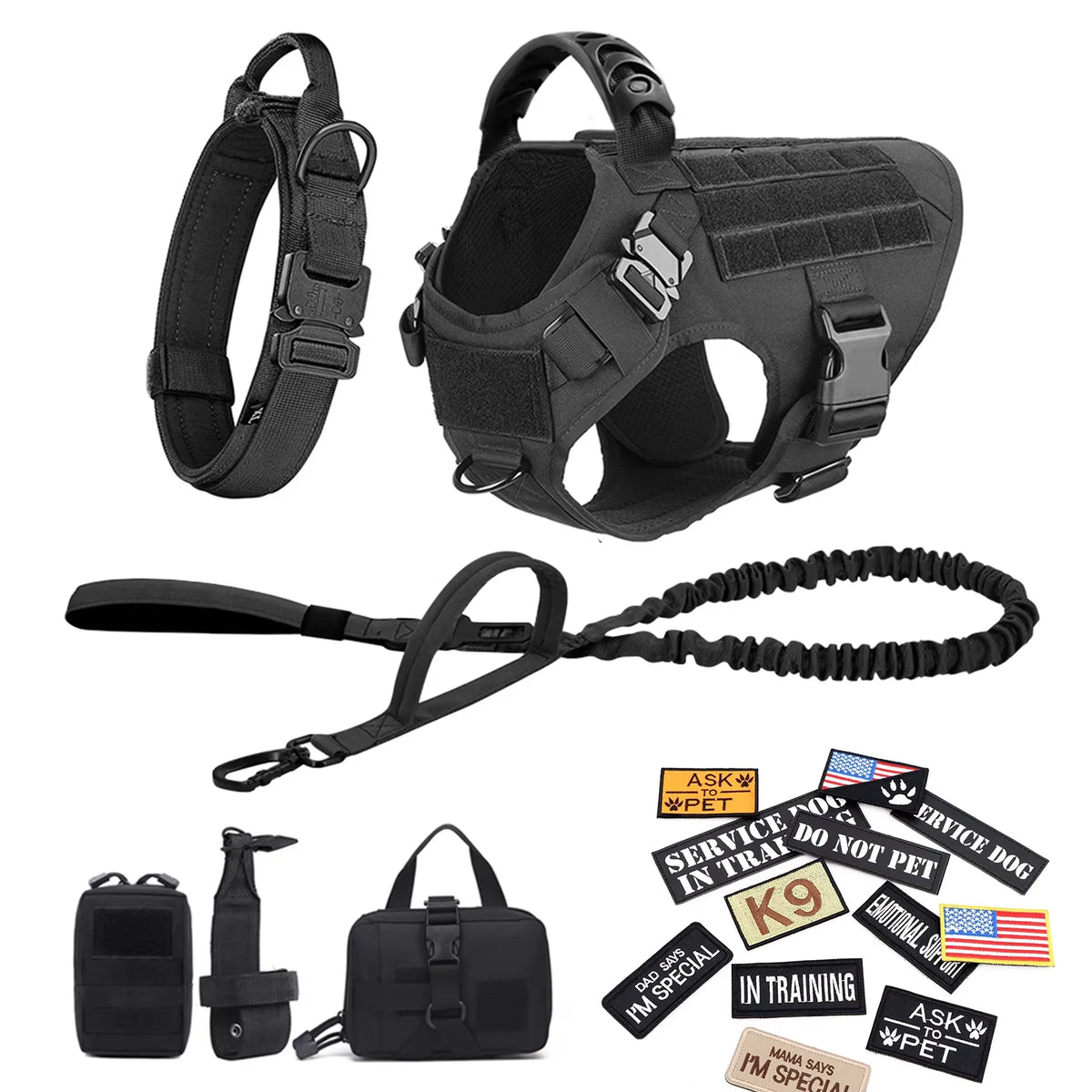 PetraVel Tactical Dog Harness Vest Set With Training Accessories