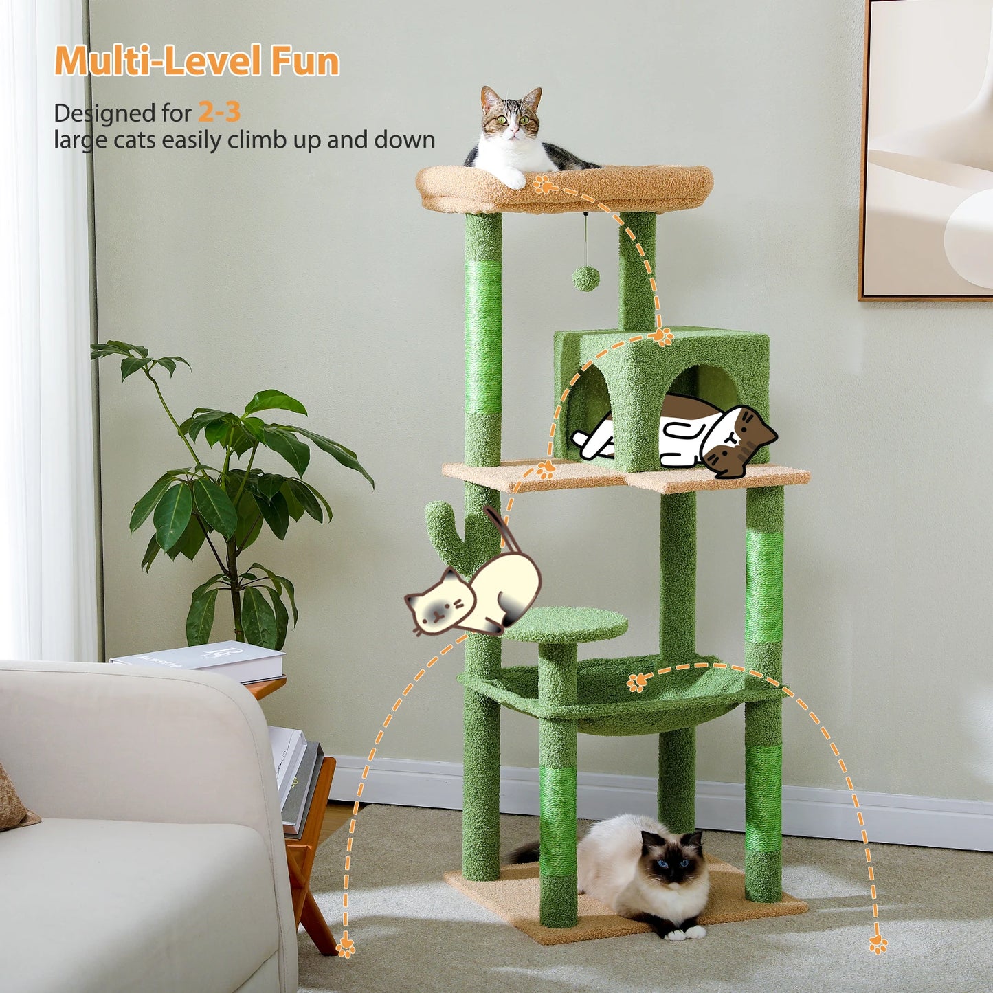 PAWZ Road Cactus Cat Tree Tower with Large Indoor Hammock