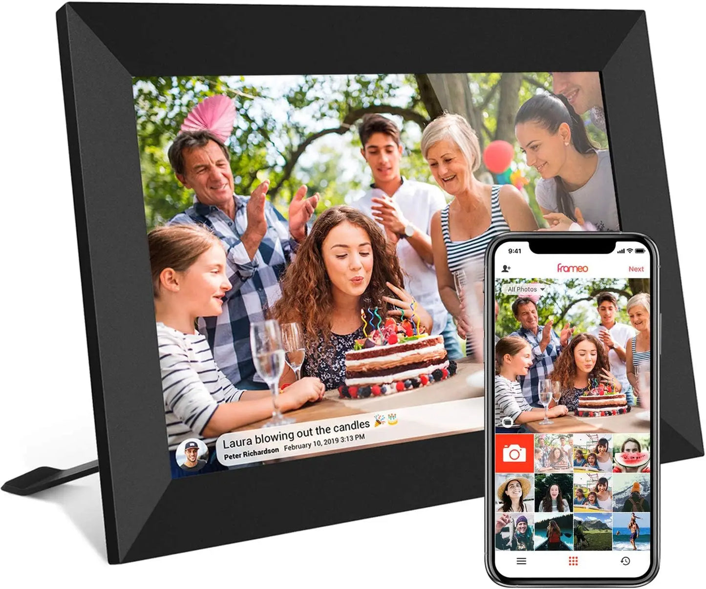 32GB FRAMEO 10.1 Inch Smart WiFi Digital Photo Frame 1280x800 IPS LCD Touch Screen,Best Christmas gift for friends and family