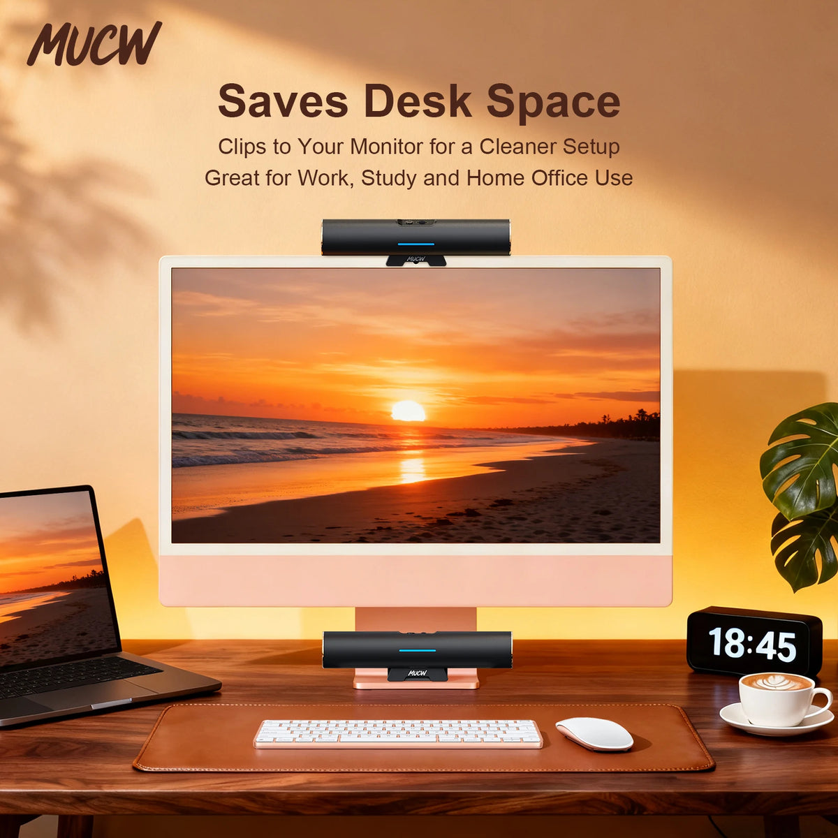 MUCW USB C Monitor Clip On Stereo Soundbar Speakers