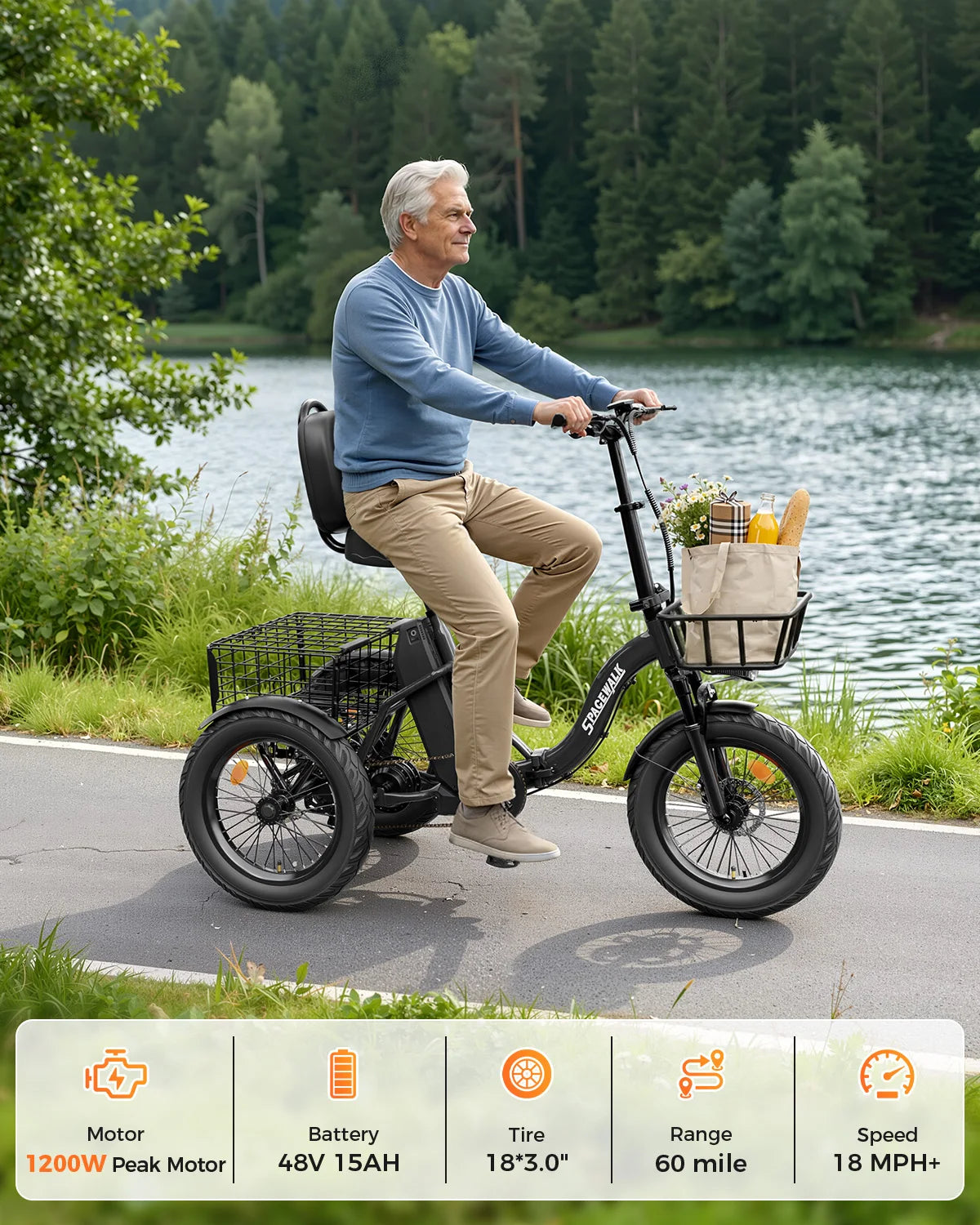 Spacewalk Electric Trike With Foldable Frame And Fat Tires