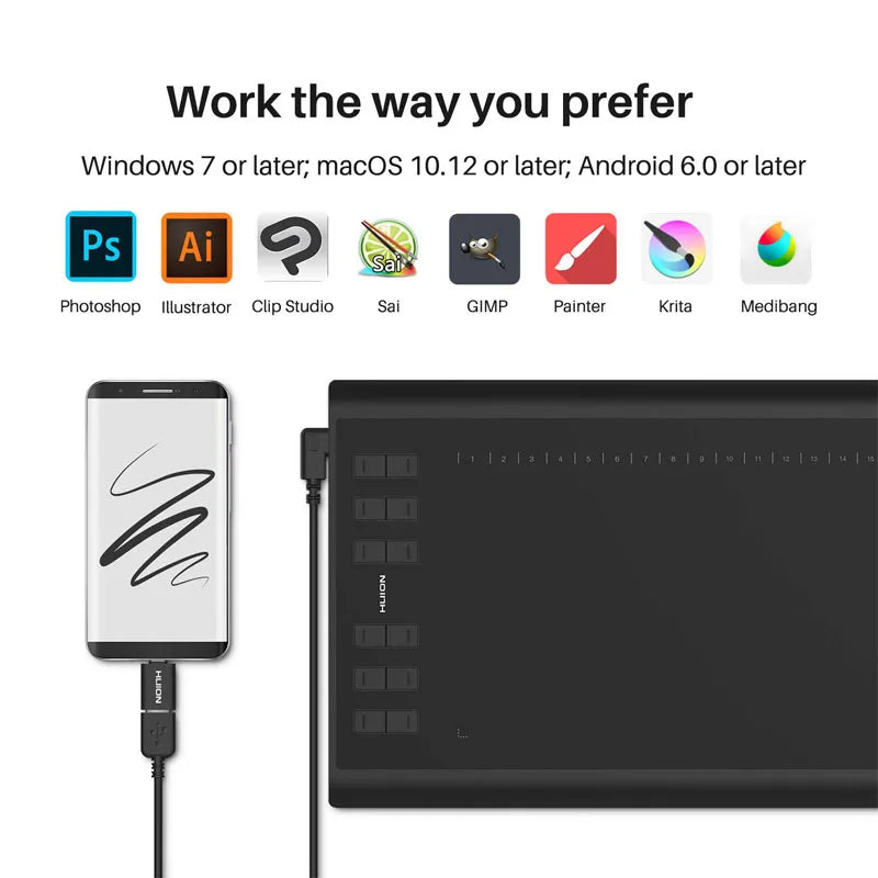 HUION Inspiroy H1060P Graphics Drawing Tablet With Battery Free Stylus