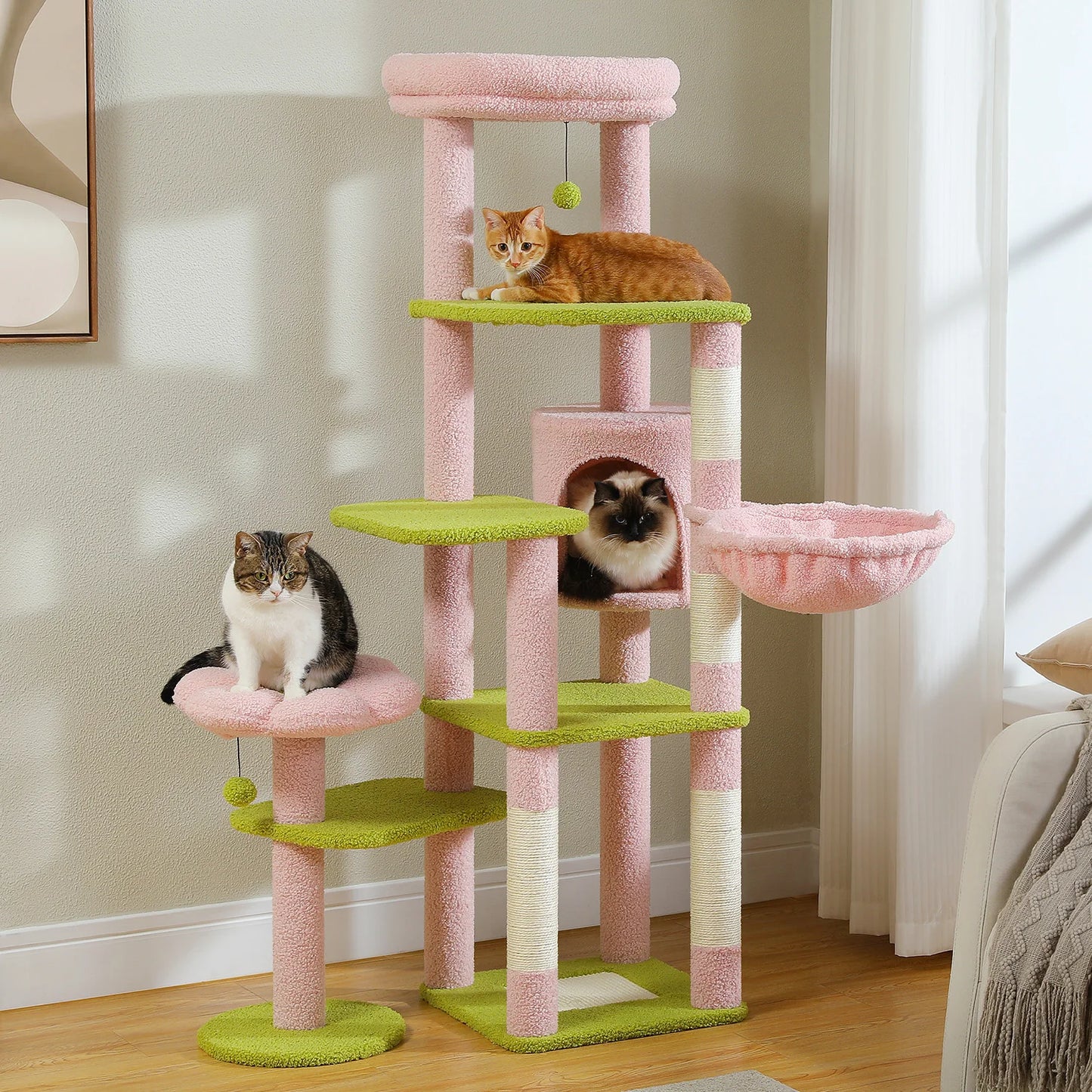 PEQULTICN Multi Level Cat Tree with Scratching Posts and Hammock