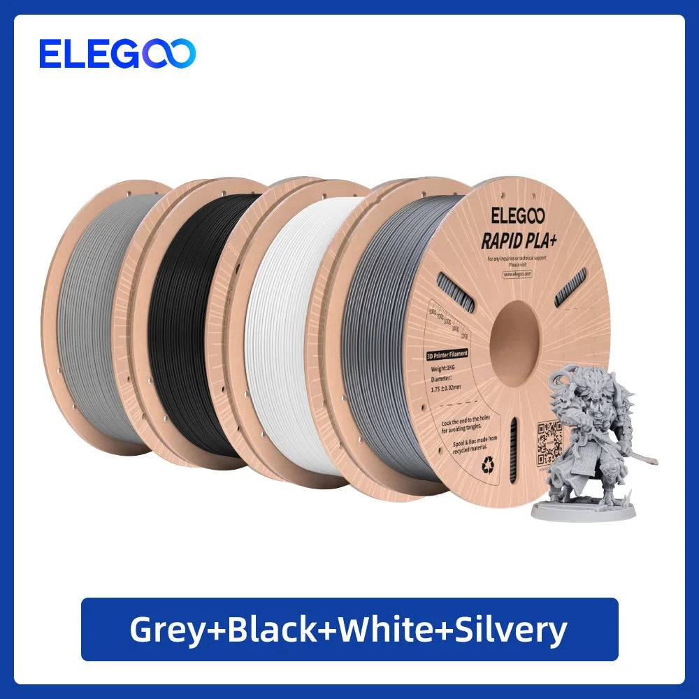 ELEGOO Rapid PLA Plus Filament 1.75mm, 3D Printer Filament for 30-600 MM/s High Speed Printing, 4 Pack 1kg Spool(2.2lbs)