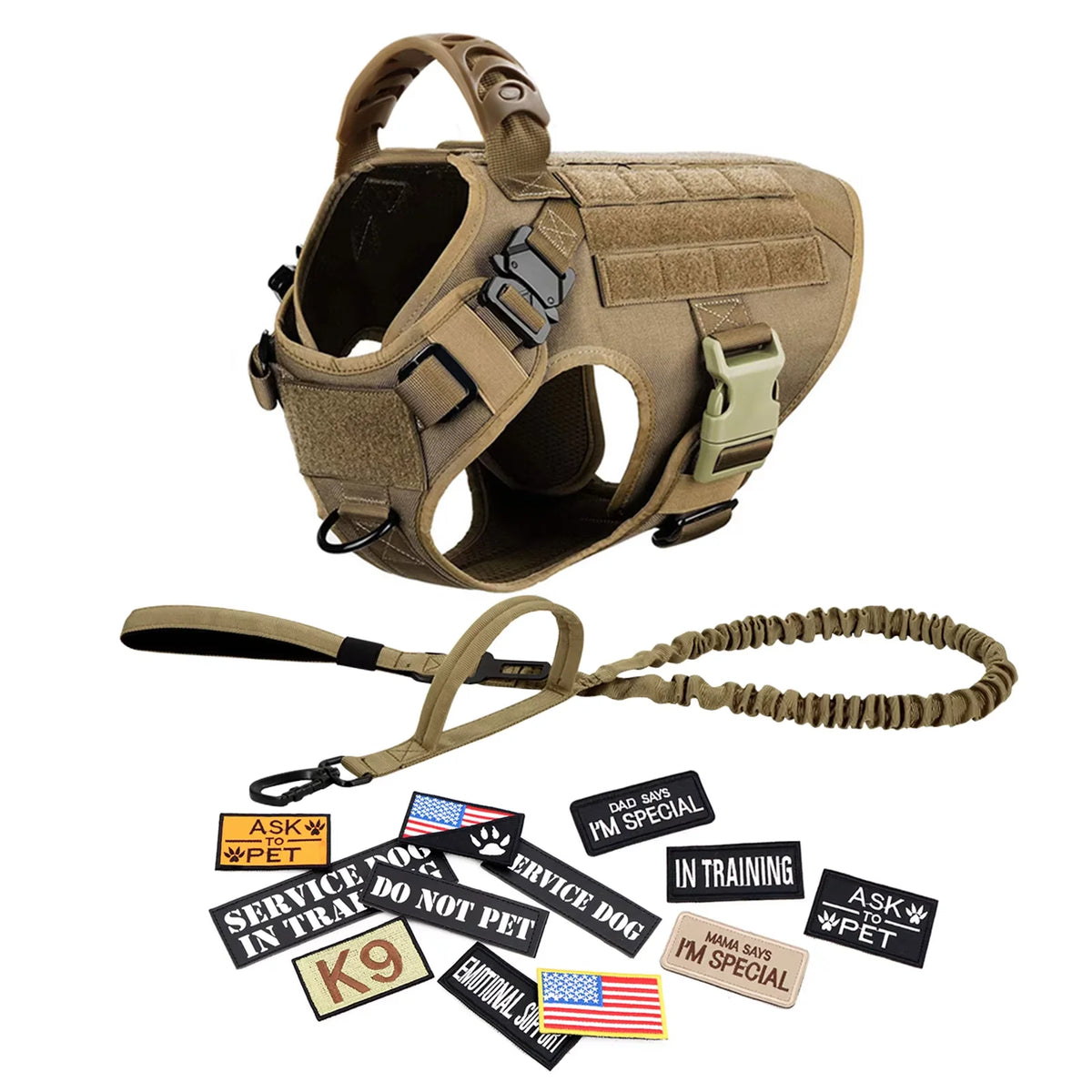 PetraVel Tactical Dog Harness Vest Set With Training Accessories
