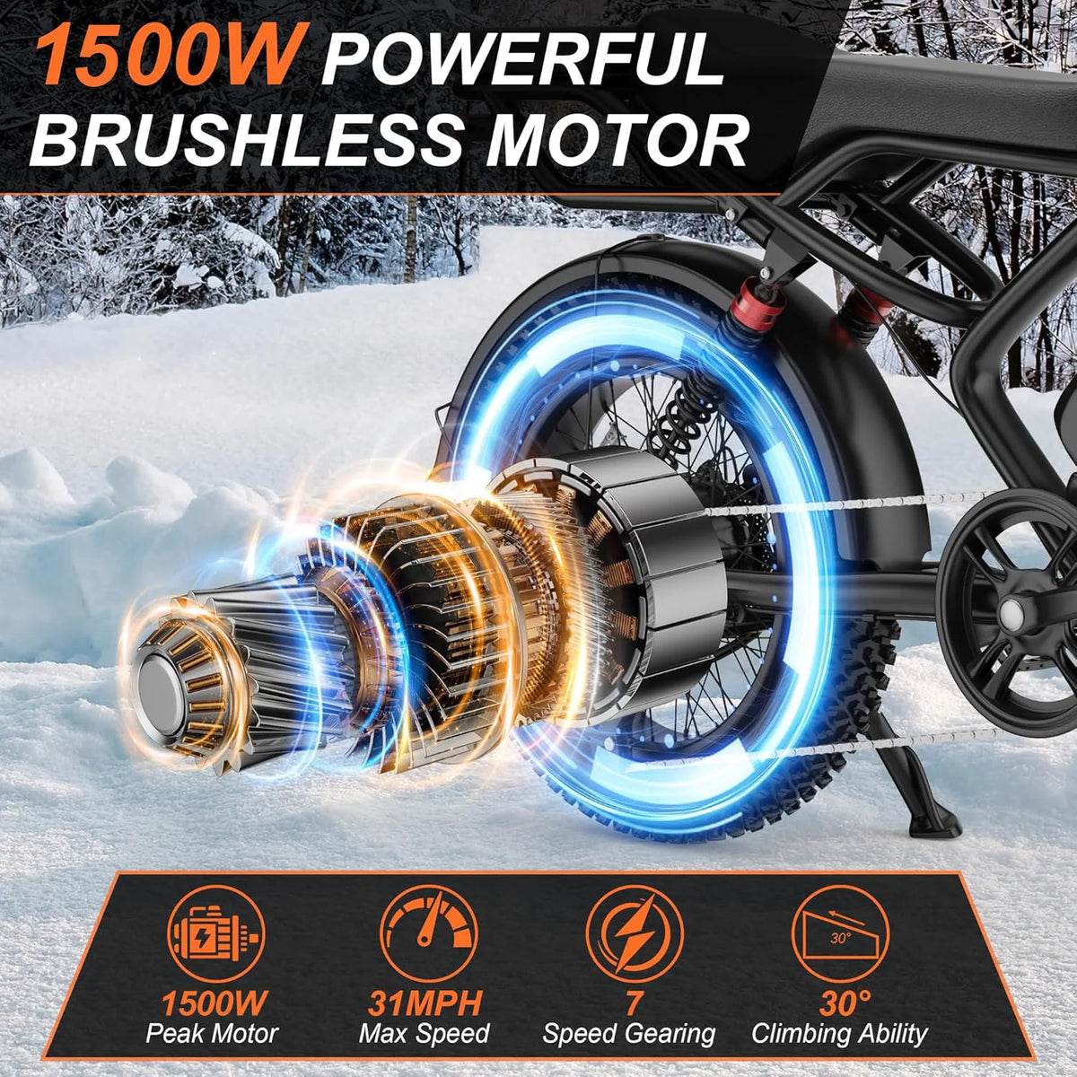 AOVOPRO 1500W Fat Tire Electric Bike For Off Road Riding