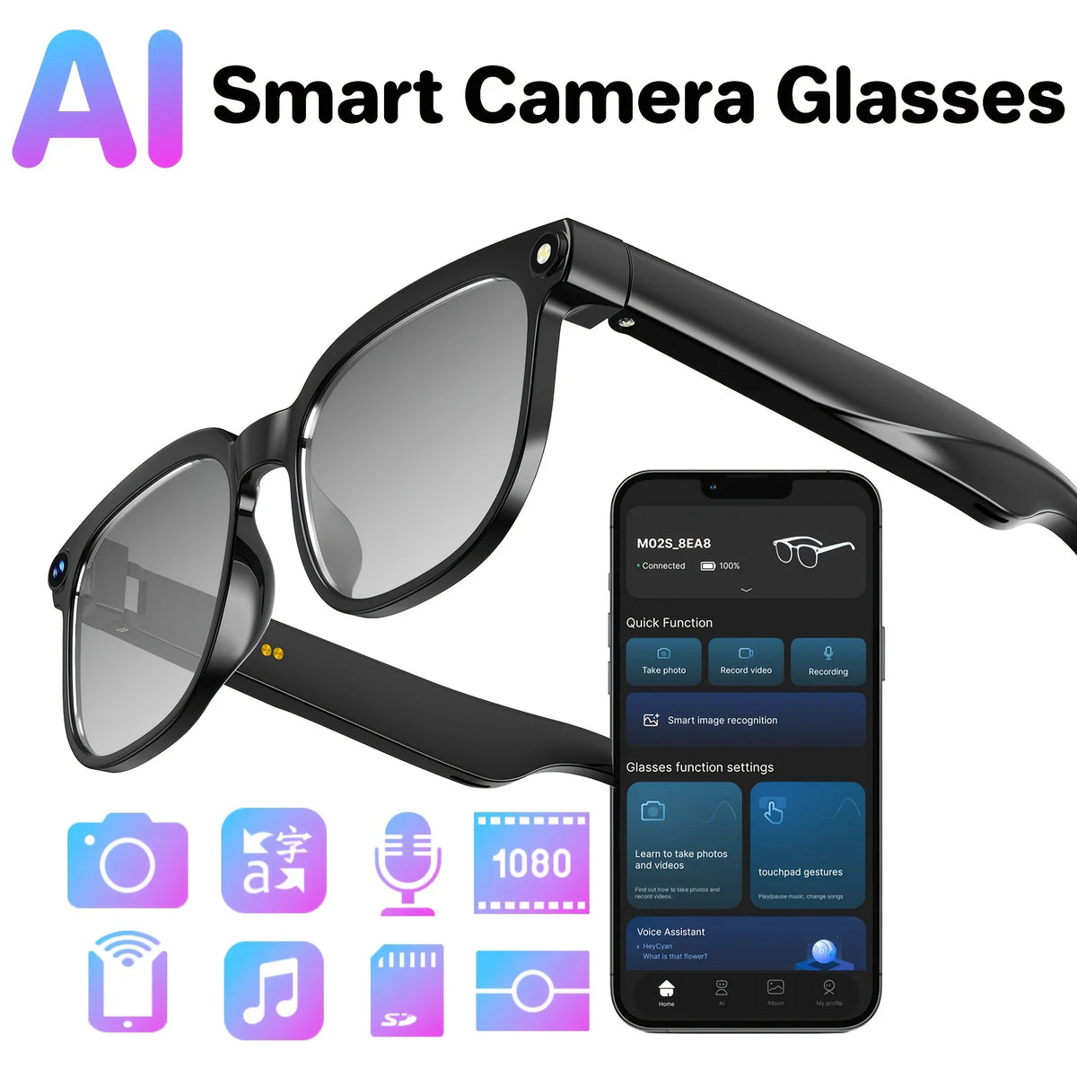 Smart Camera Glasses With Realtime Translation And Bluetooth