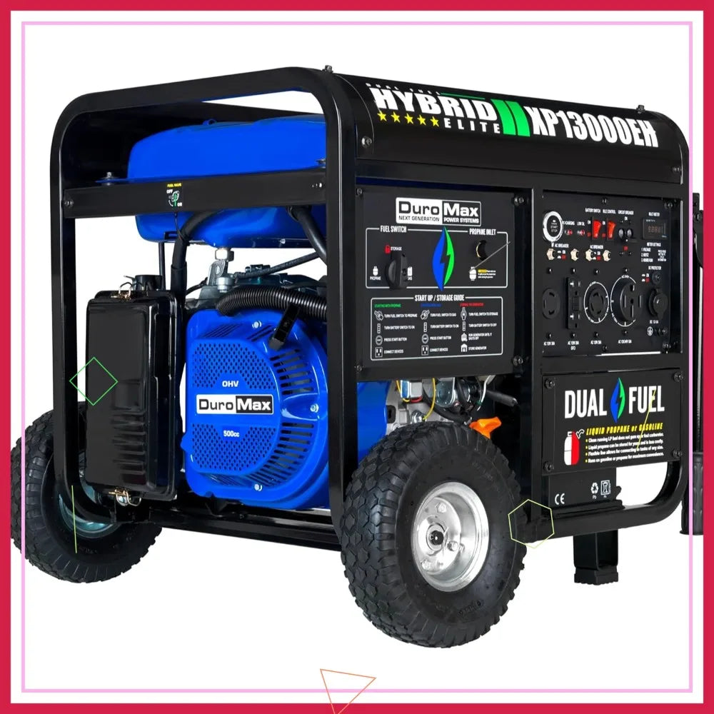 13000W Dual Fuel Portable Generator - Gas & Propane, Electric Start, Whole Home Backup Power, RV Ready