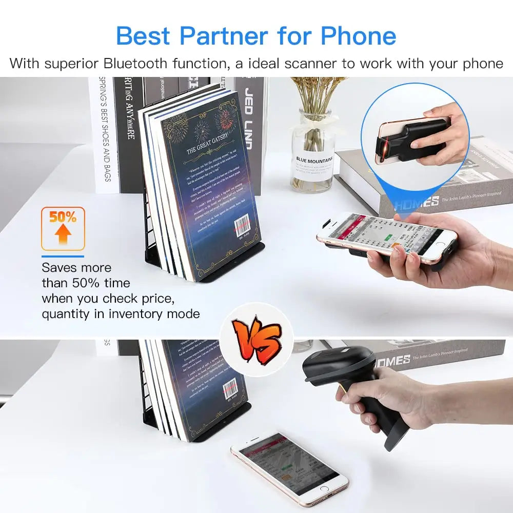 Eyoyo EY-017 Back Clip Bluetooth Barcode Scanner Portable 1D 2D QR Wireless Bar Code Reader with 1600mAh Rechargeable Battery, Compatible with iPad, iPhone and Android, For Book Warehouse Inventory Management