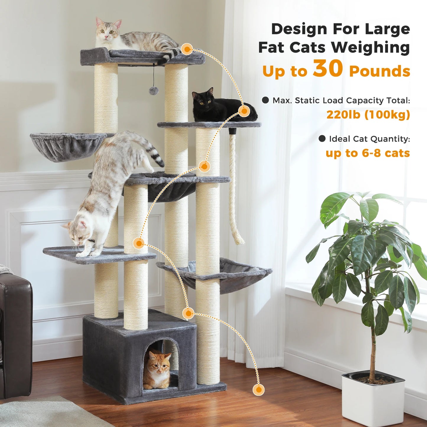 PEQULTICN Multi Level Cat Tree With Scratching Posts Cozy Condo