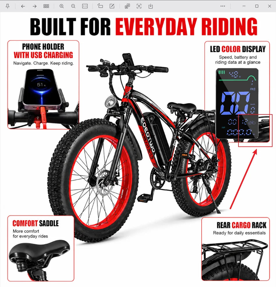 EOEOTWO 1500W Peak Electric Bike All Terrain Commuter