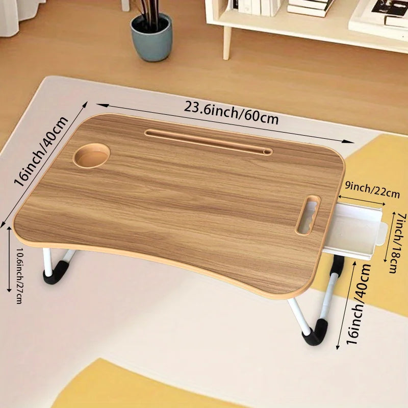 Portable Laptop Bed Desk With Foldable Design And Cup Holder