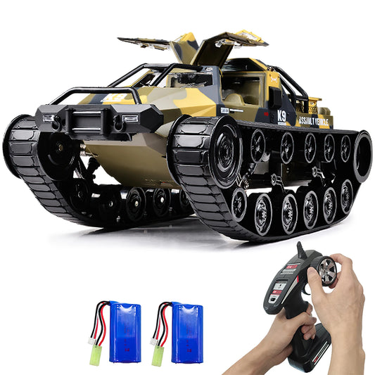 RACENT RC Crawler 1:12 Scale 2.4Ghz Remote Control Tank 4WD 360°Rotating Drifting Car Off-Road All Terrain RC Truck 2 Batteries