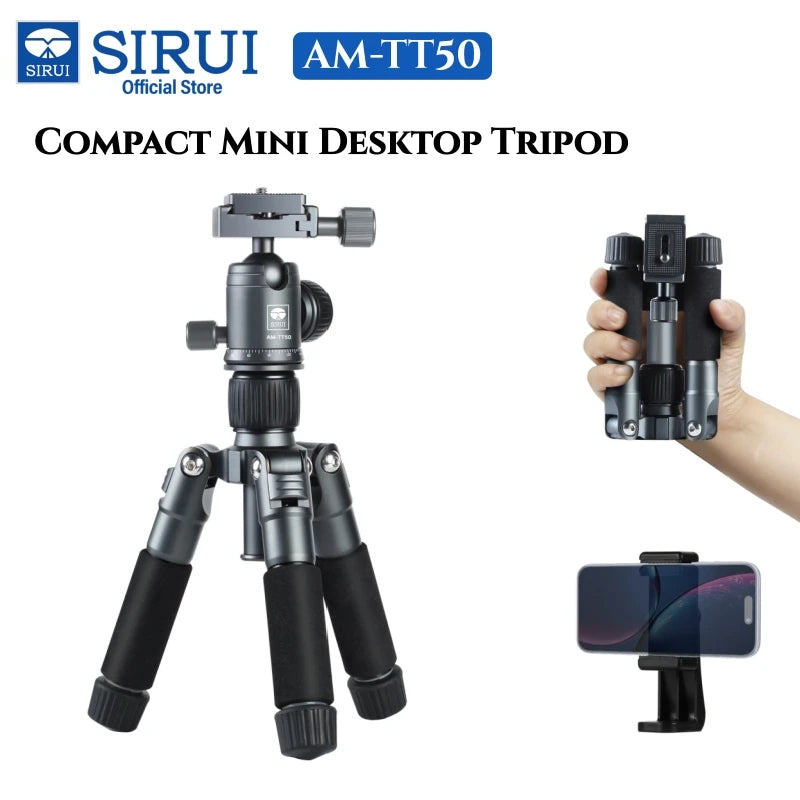 SIRUI 52cm Mini Desktop Tripod For Camera Portable Tabletop Tripod 360° Ball Head For DSLR, Mirrorless, Phone Load 8KG AM-TT50
