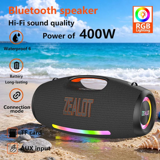 ZEALOT-S89 Portable Bluetooth Speaker 400W,Powerful Subwoofer, Outdoor Waterproof Speaker, Party Wireless Speaker, 20-Hour Playtime, LED Lights