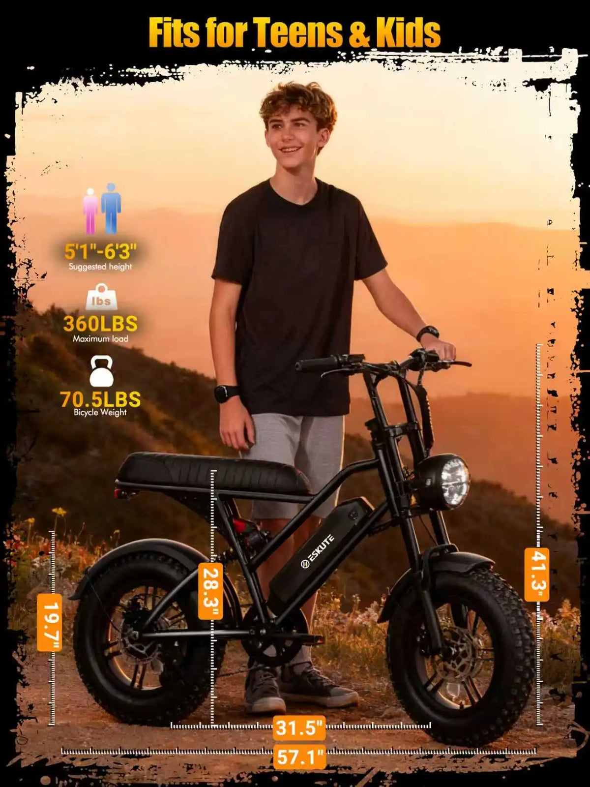 Eskute V100 Electric Dirt Bike Dual Suspension 60 Mile Range